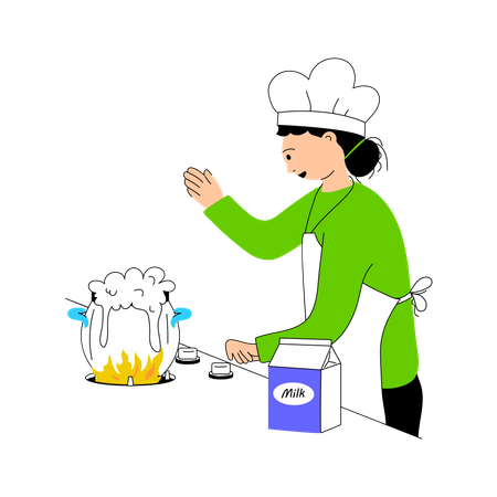 Frau kocht Milch  Illustration