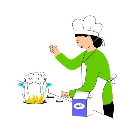 Frau kocht Milch  Illustration