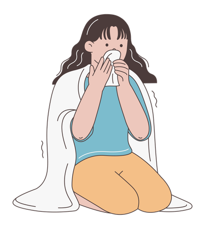 Frau mit Erkältung oder Grippe  Illustration