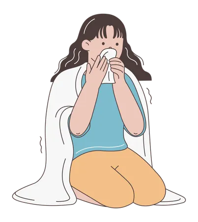 Frau mit Erkältung oder Grippe  Illustration