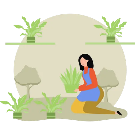 Frau kümmert sich um Pflanzen  Illustration