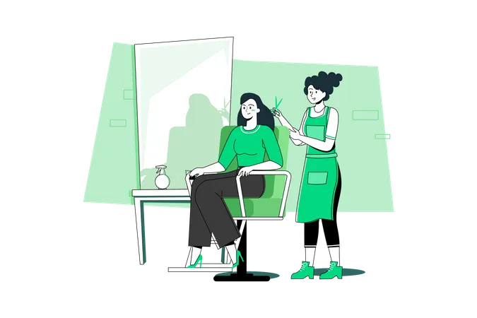 Frau lässt sich im Schönheitssalon die Haare schneiden  Illustration