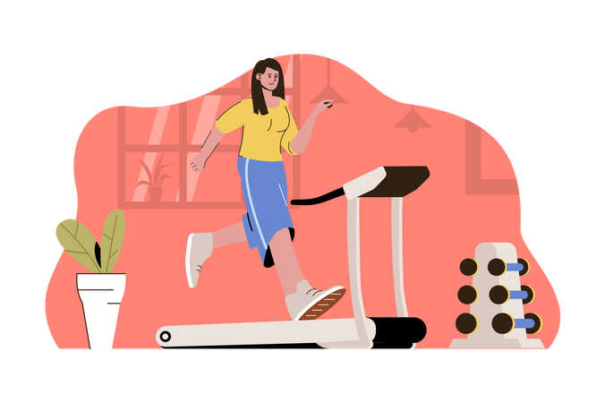 Frau läuft auf Laufband im Fitnessstudio  Illustration