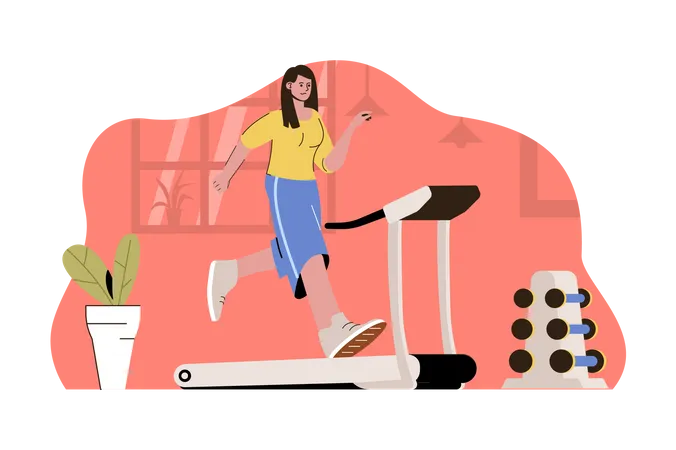 Frau läuft auf Laufband im Fitnessstudio  Illustration