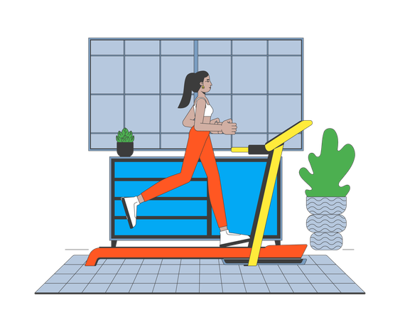 Frau läuft auf Laufband im Heim-Fitnessstudio  Illustration