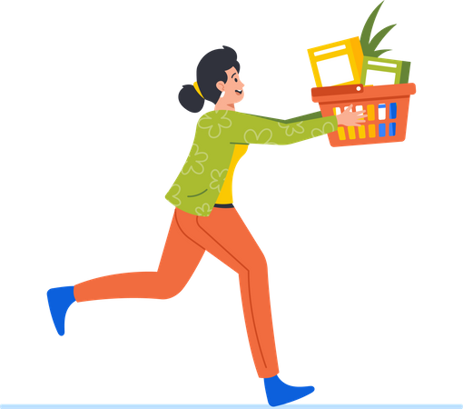 Frau läuft mit Einkaufswagen  Illustration