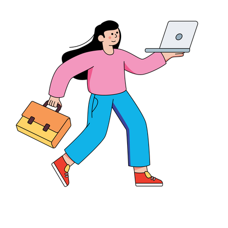 Frau läuft mit Laptop  Illustration