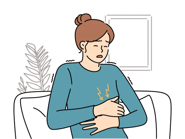 Frau leidet unter Magenschmerzen  Illustration
