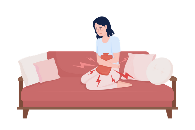 Frau leidet unter Menstruationsbeschwerden  Illustration