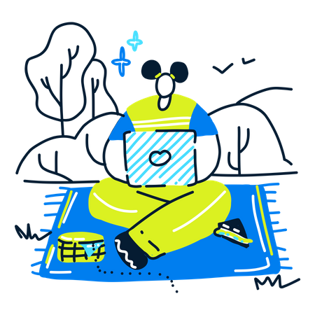 Frau lernt bei einem Picknick  Illustration