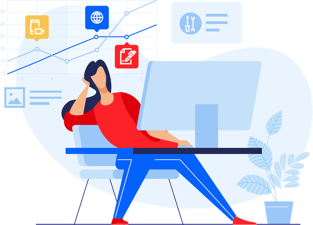 Frau lernt durch Online-Bildung  Illustration