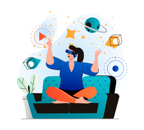 Frau lernt mit VR-Technologie  Illustration