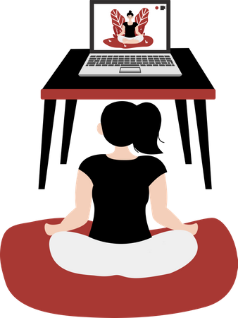 Frau lernt Yoga online  Illustration