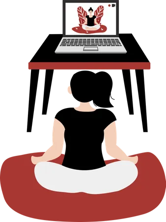 Frau lernt Yoga online  Illustration