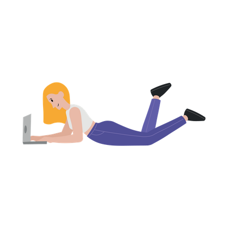 Frau liegt auf dem Boden und benutzt Laptop  Illustration