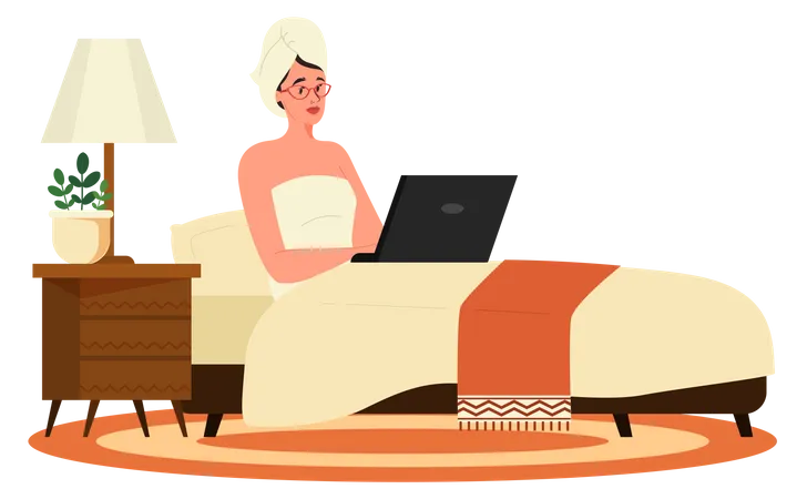 Frau liegt mit Laptop auf dem Boden  Illustration