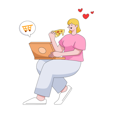 Frau ließ sich leckere Pizza liefern  Illustration