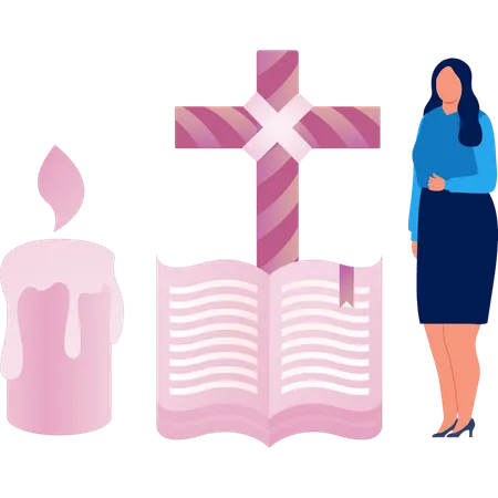 Frau liest biblisches Buch  Illustration