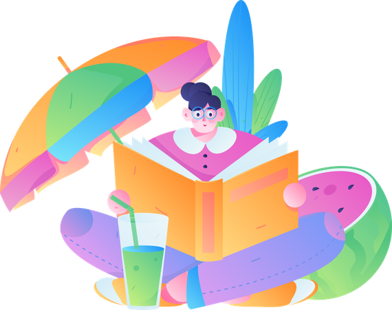 Frau liest Buch auf Sommerreise  Illustration