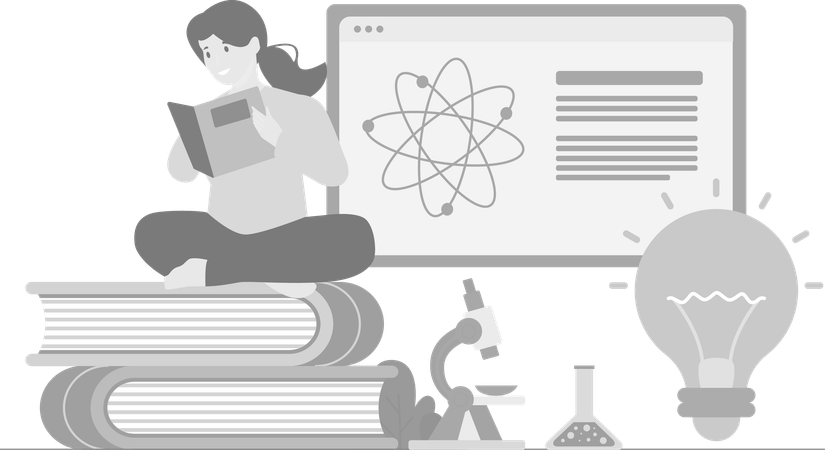 Frau liest Wissenschaftsbuch  Illustration