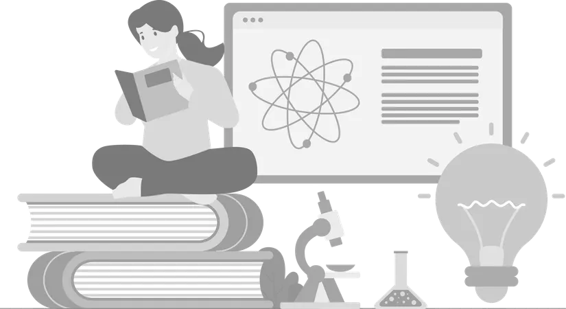 Frau liest Wissenschaftsbuch  Illustration