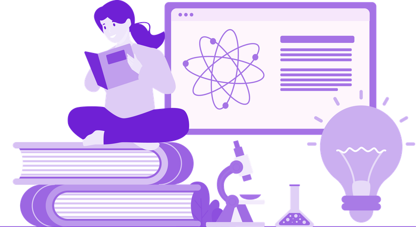 Frau liest Wissenschaftsbuch  Illustration