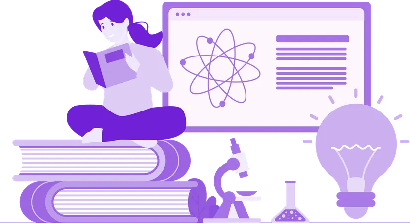 Frau liest Wissenschaftsbuch  Illustration