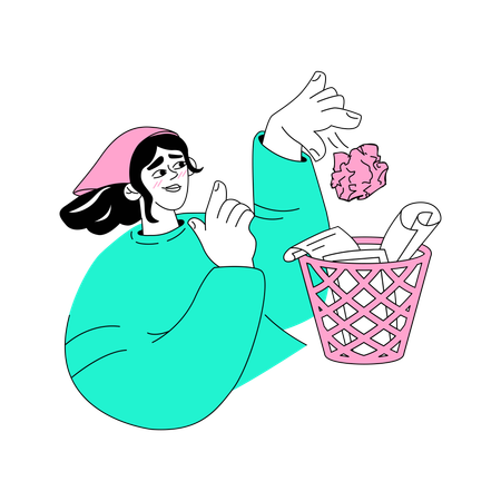 Frau löscht unnötige Inhalte in den Papierkorb  Illustration