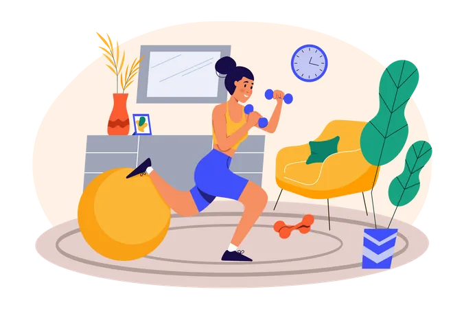 Frau macht Beintraining mit Hantel  Illustration