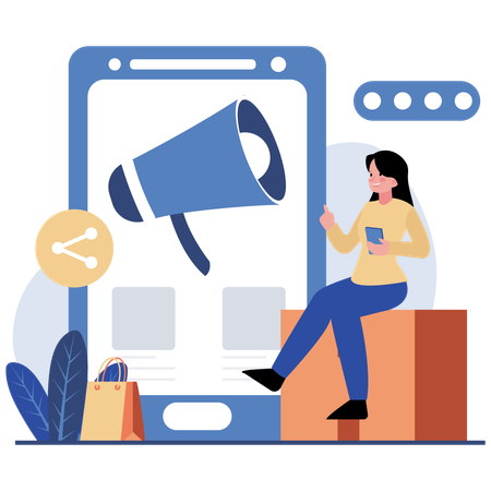 Frau macht digitales Marketing auf dem Handy  Illustration