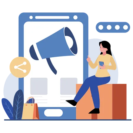 Frau macht digitales Marketing auf dem Handy  Illustration