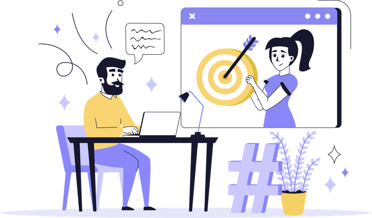 Frau macht digitales Marketing für die Zielgruppe  Illustration