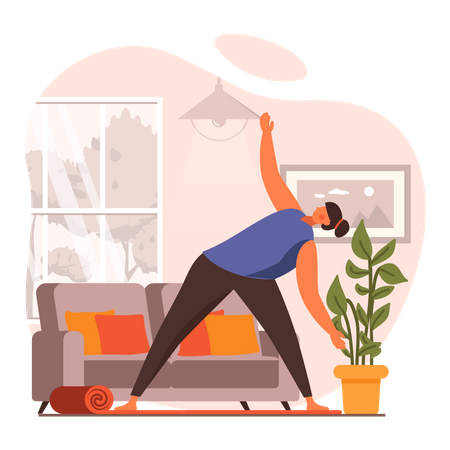 Frau macht Dreieck-Yoga-Pose  Illustration