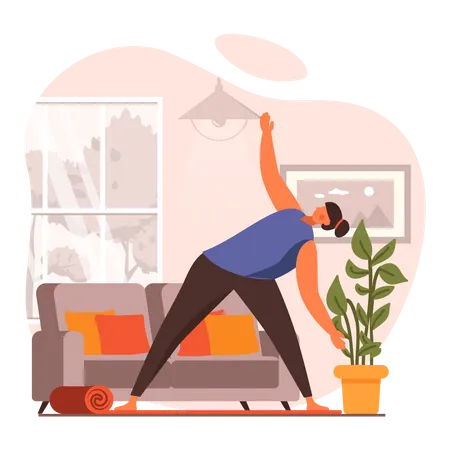 Frau macht Dreieck-Yoga-Pose  Illustration