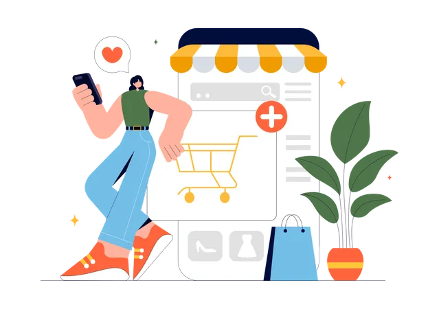 Frau macht E-Commerce-App  Illustration