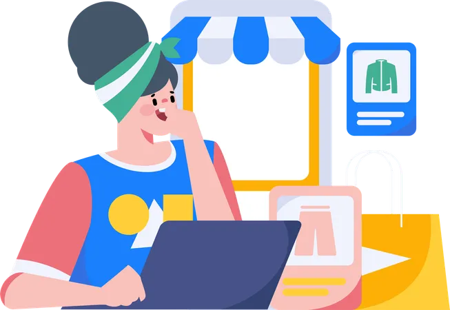 Frau beim Einkaufen über Handy-App  Illustration