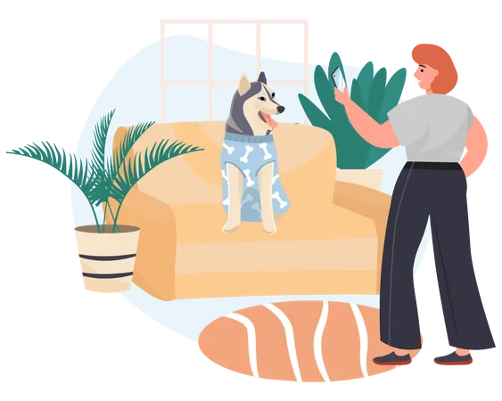 Frau macht Foto von Hund  Illustration