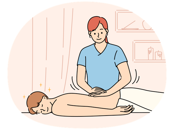 Frau macht manuelle Massage für Kunden  Illustration