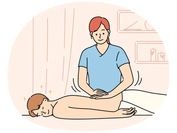 Frau macht manuelle Massage für Kunden  Illustration