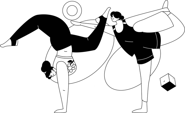 Frau macht morgendliche Asanas mit ihrer Mutter  Illustration