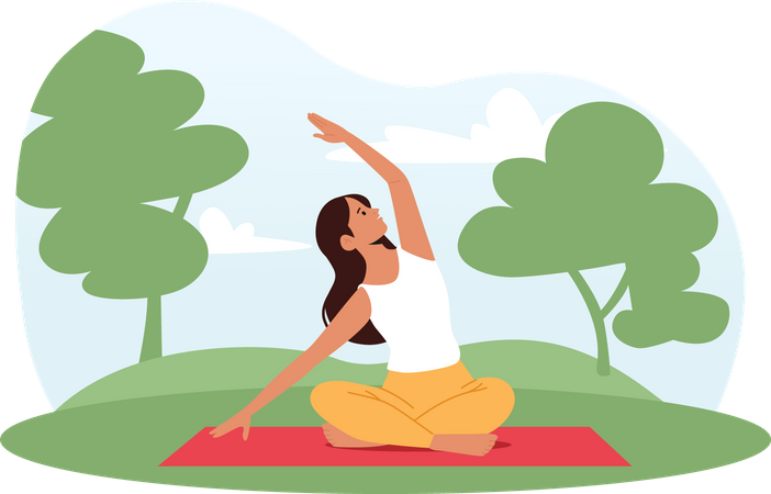 Frau bei morgendlichen Yoga-Übungen  Illustration