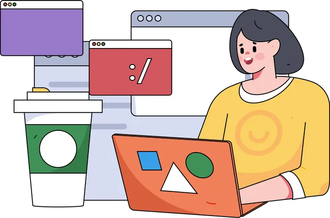 Frau beim Online-Codieren  Illustration