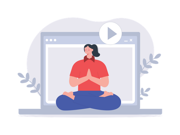 Frau nimmt an einem Online-Meditationskurs teil  Illustration