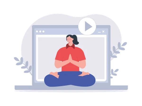 Frau nimmt an einem Online-Meditationskurs teil  Illustration