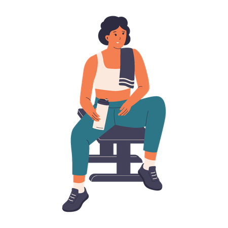 Frau macht Pause im Fitnessstudio  Illustration