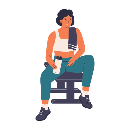 Frau macht Pause im Fitnessstudio  Illustration