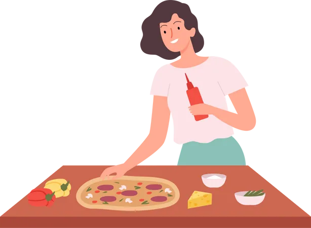 Frau macht Pizza  Illustration