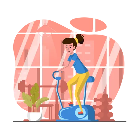 Frau beim Radfahren im Fitnessstudio  Illustration