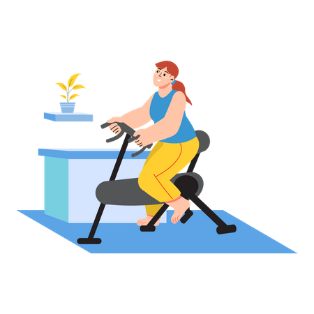 Frau beim Radfahren im Fitnessstudio  Illustration