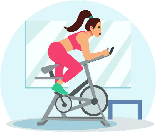 Frau beim Radfahren im Fitnessstudio  Illustration